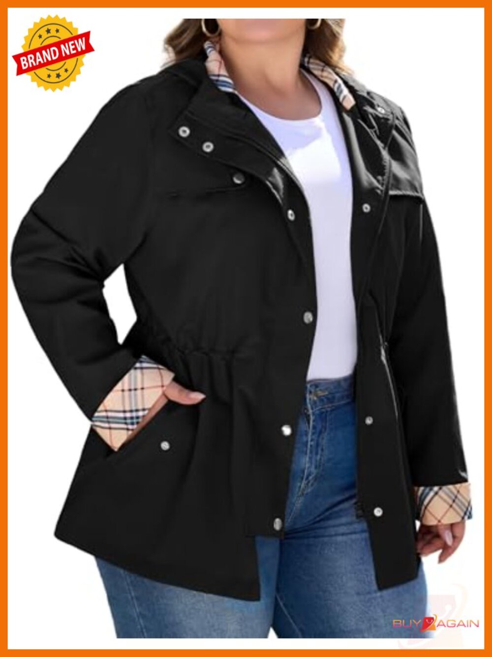 Plus Size Waterproof Hooded Rain Jacket Lightweight Windbreaker